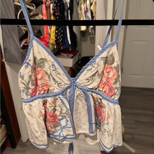 Altard State Floral Spaghetti Strap Top with Blue Accents